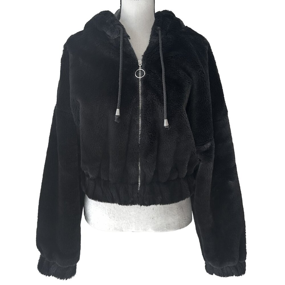 Faux Fur Cropped Zip Up Jacket